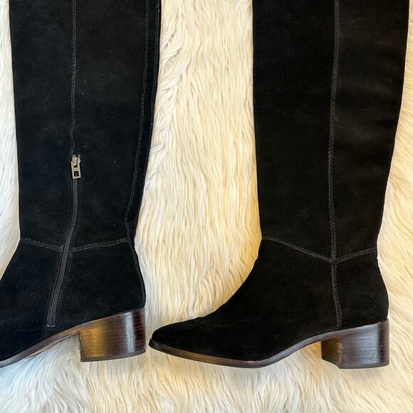 COACH Lucia Split Over The Knee High Boots Suede Tall Block Heeled, Black - Picture 9 of 15